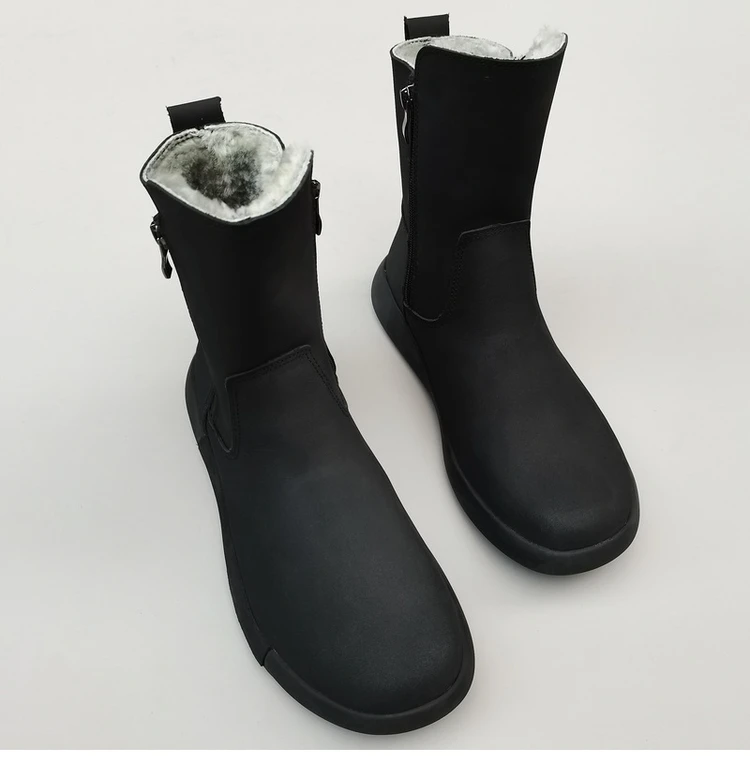 Careaymade-Genuine leather Sheep fur one-piece men's shoes wool warm anti-slip mid-calf thickened large cotton snow boots winter