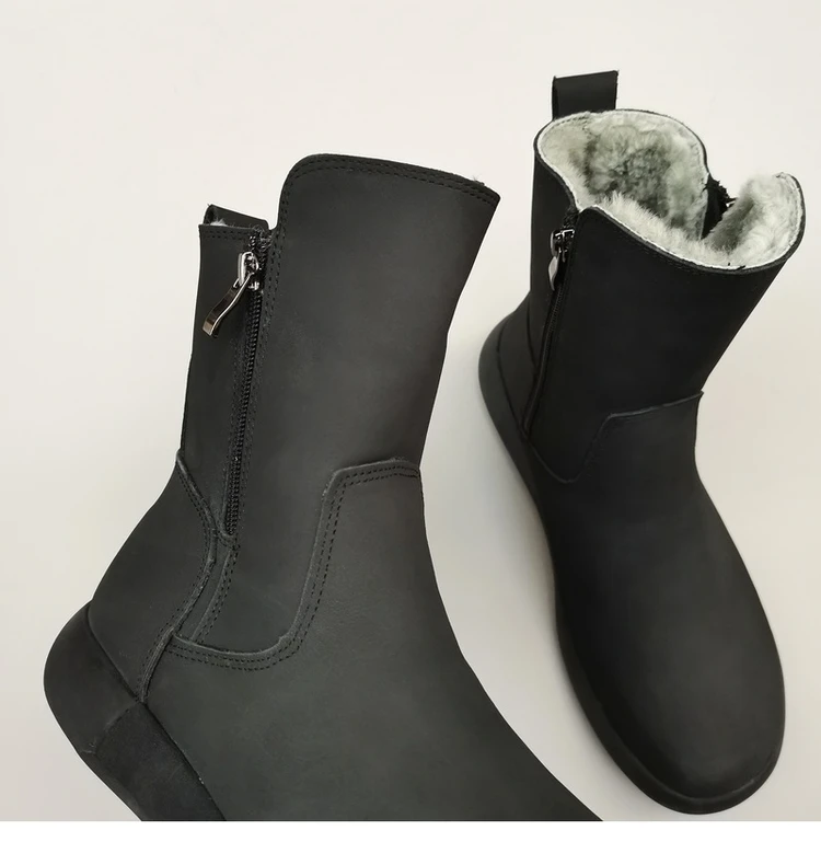 Careaymade-Genuine leather Sheep fur one-piece men's shoes wool warm anti-slip mid-calf thickened large cotton snow boots winter