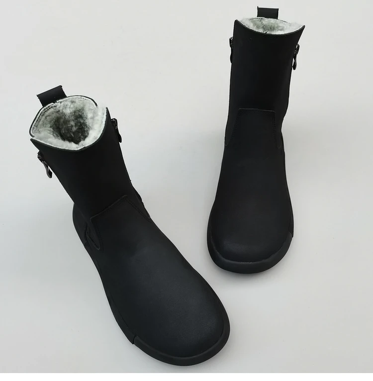 Careaymade-Genuine leather Sheep fur one-piece men's shoes wool warm anti-slip mid-calf thickened large cotton snow boots winter
