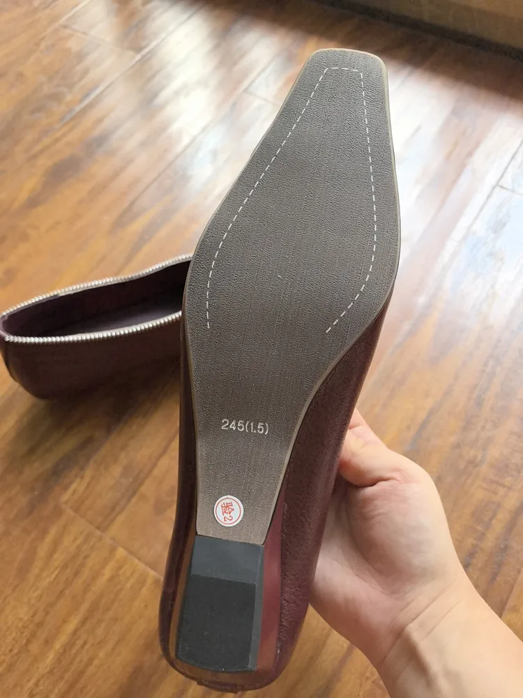 MKKHOU Fashion Pumps New High Quality Genuine Leather Square Head Zipper High Heels Commuter Low Heel Leather Shoes Women