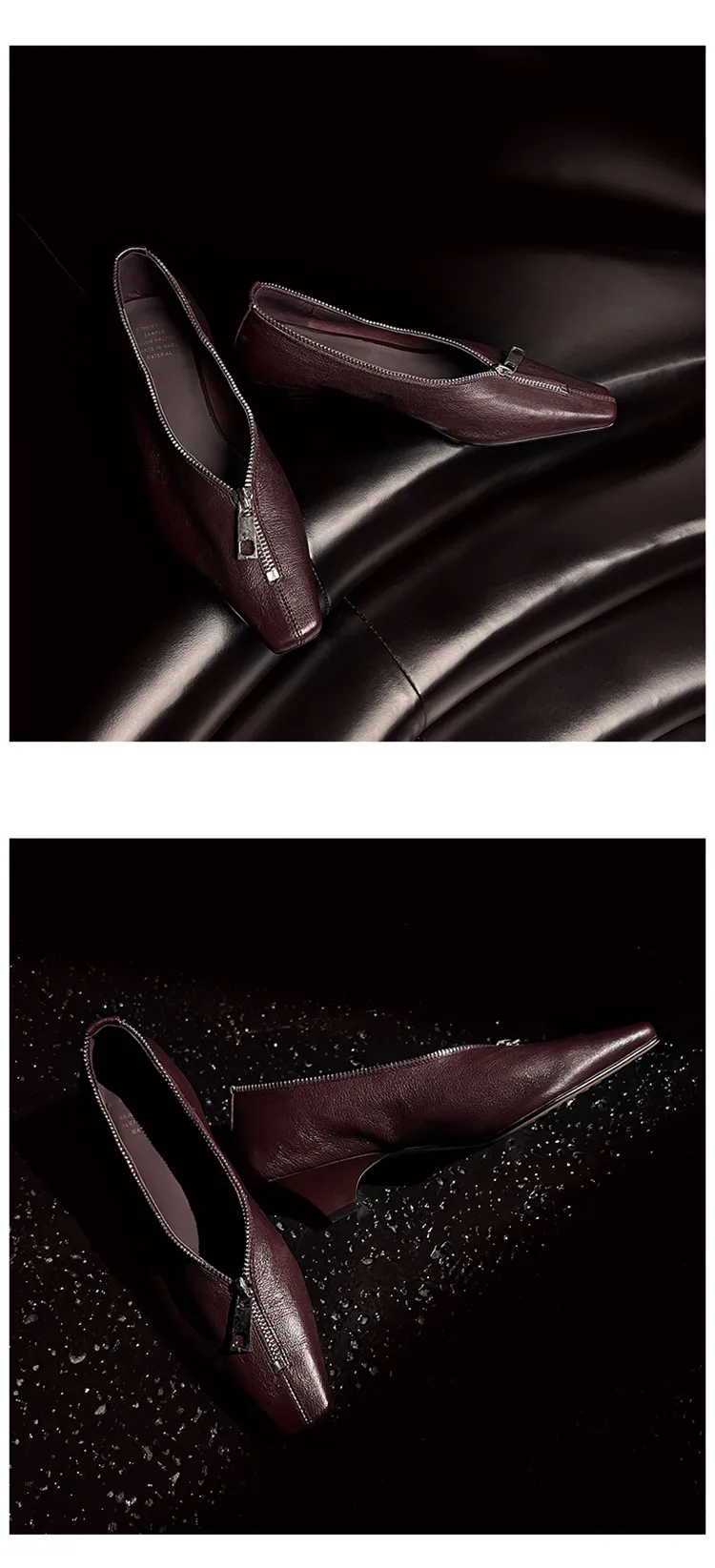 MKKHOU Fashion Pumps New High Quality Genuine Leather Square Head Zipper High Heels Commuter Low Heel Leather Shoes Women