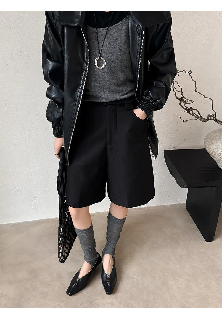 MKKHOU Fashion Pumps New High Quality Genuine Leather Square Head Zipper High Heels Commuter Low Heel Leather Shoes Women