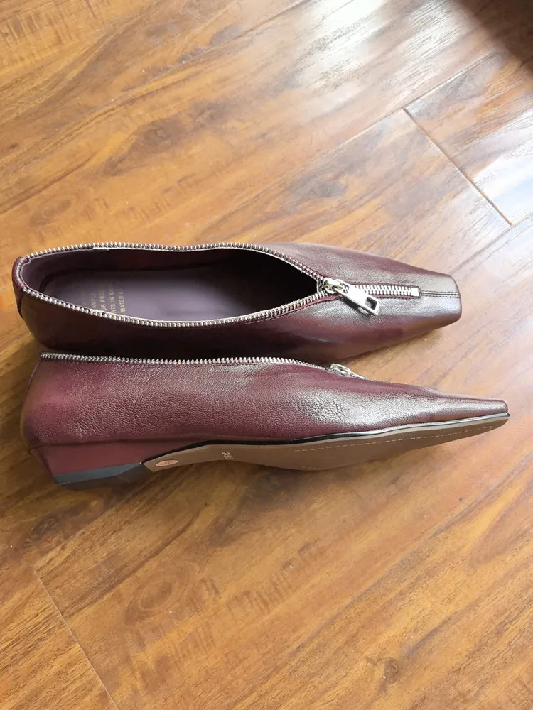 MKKHOU Fashion Pumps New High Quality Genuine Leather Square Head Zipper High Heels Commuter Low Heel Leather Shoes Women