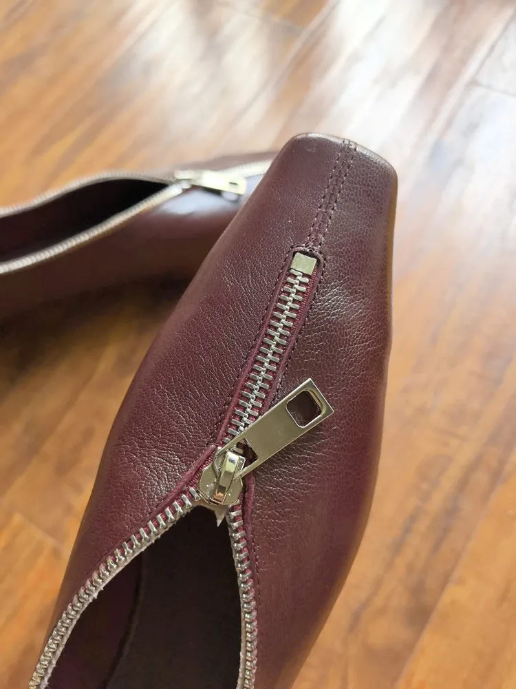MKKHOU Fashion Pumps New High Quality Genuine Leather Square Head Zipper High Heels Commuter Low Heel Leather Shoes Women
