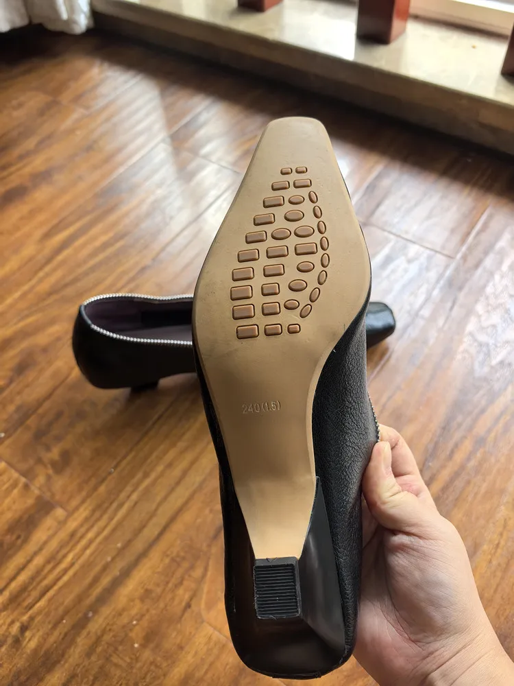 MKKHOU Fashion Pumps New High Quality Genuine Leather Square Head Zipper High Heels Commuter Low Heel Leather Shoes Women