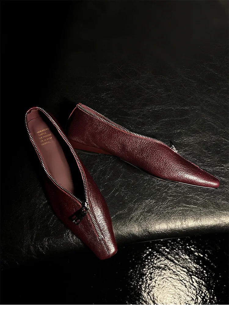 MKKHOU Fashion Pumps New High Quality Genuine Leather Square Head Zipper High Heels Commuter Low Heel Leather Shoes Women