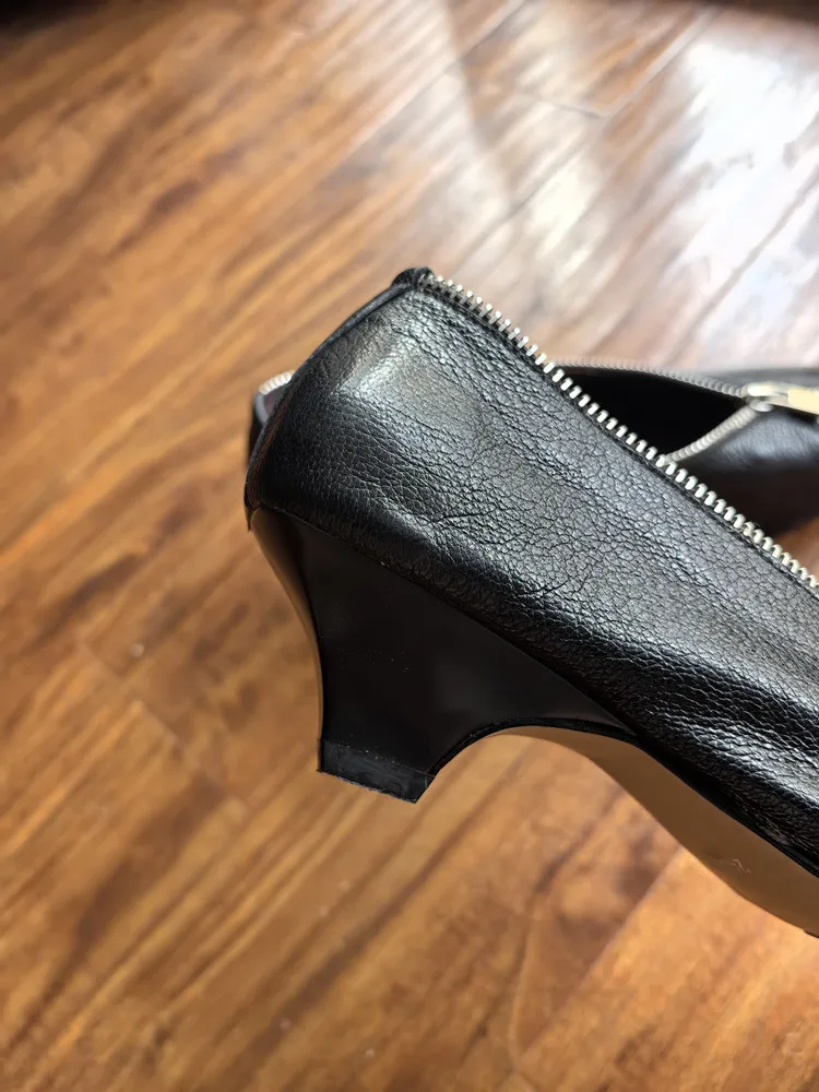 MKKHOU Fashion Pumps New High Quality Genuine Leather Square Head Zipper High Heels Commuter Low Heel Leather Shoes Women