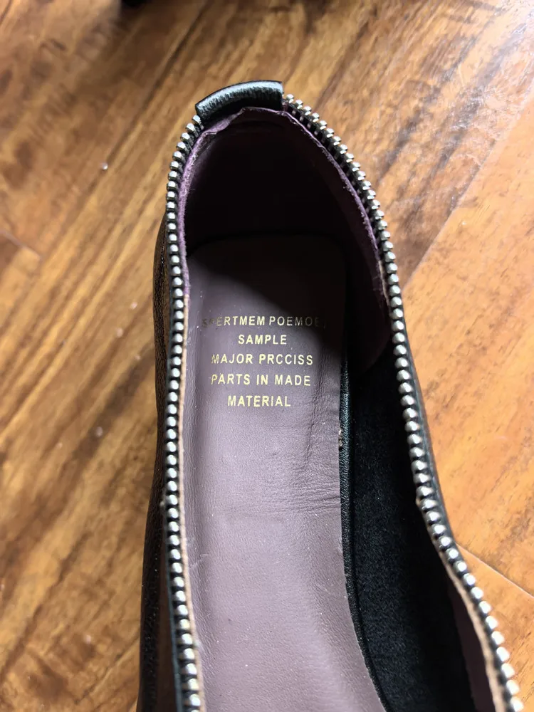 MKKHOU Fashion Pumps New High Quality Genuine Leather Square Head Zipper High Heels Commuter Low Heel Leather Shoes Women