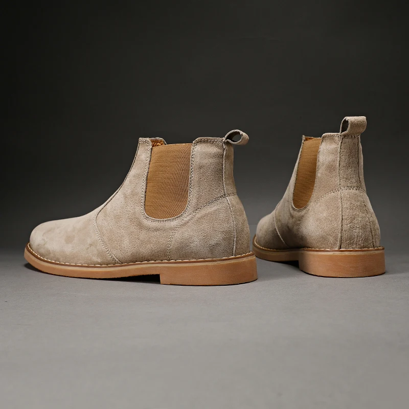 Fashion Suede Desert Boots Men High Top Chelsea Boots Leather Casual Shoes Male Slip on Footwear Low-heel Outdoor Work Boots Man
