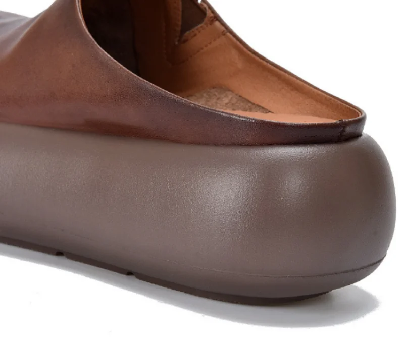 ZXRYXGS Top Cowhide Full Real Leather Slippers Wedges Thick Sole Heighten Shoes 2026 New Summer Round Toe Women Fashion Slippers