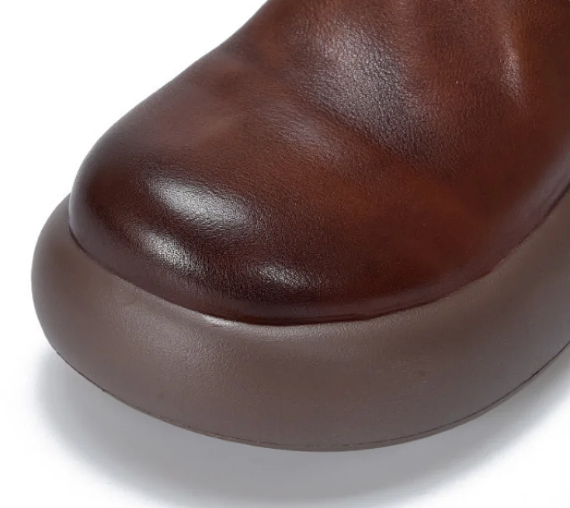 ZXRYXGS Top Cowhide Full Real Leather Slippers Wedges Thick Sole Heighten Shoes 2026 New Summer Round Toe Women Fashion Slippers