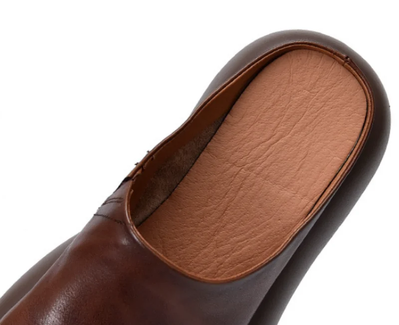 ZXRYXGS Top Cowhide Full Real Leather Slippers Wedges Thick Sole Heighten Shoes 2026 New Summer Round Toe Women Fashion Slippers
