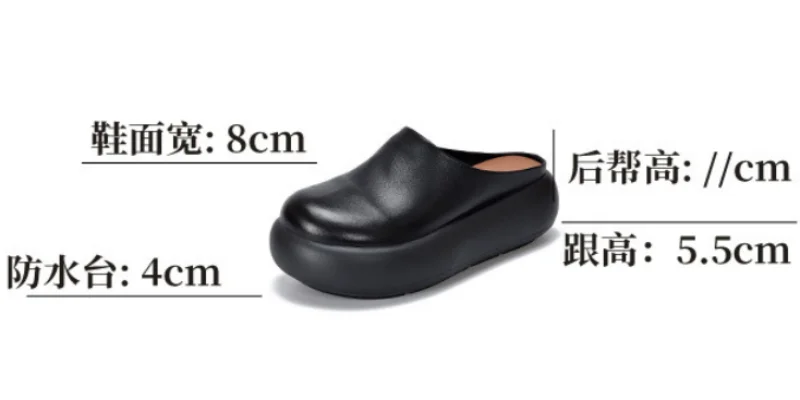 ZXRYXGS Top Cowhide Full Real Leather Slippers Wedges Thick Sole Heighten Shoes 2026 New Summer Round Toe Women Fashion Slippers