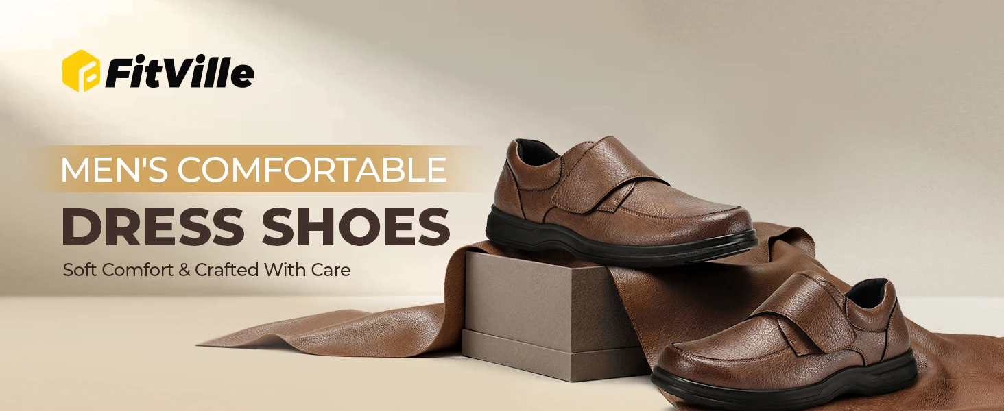 FitVille Men'S Extra Wide Diabetic Leather Dress Shoes, Roomy Wide Toe Box, Built-In Arch Support Orthopedic Shoes, Pain Relief For Swollen Feet, Edema, Plantar Fasciitis, Bunions & Neuropathy