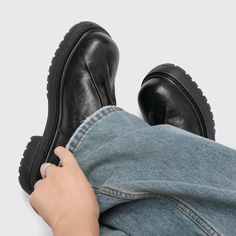 New Niche Pleated Thick Soled Derby Shoe High-end Casual Shoe for TeenagersPersonalized Mickey Height Increasing Round Toe Shoes