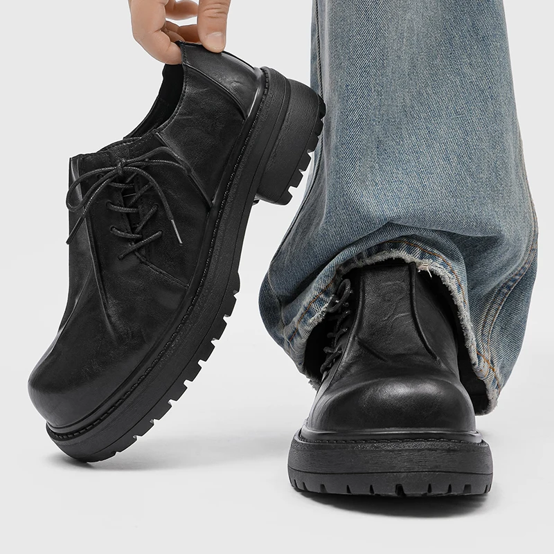 New Niche Pleated Thick Soled Derby Shoe High-end Casual Shoe for TeenagersPersonalized Mickey Height Increasing Round Toe Shoes