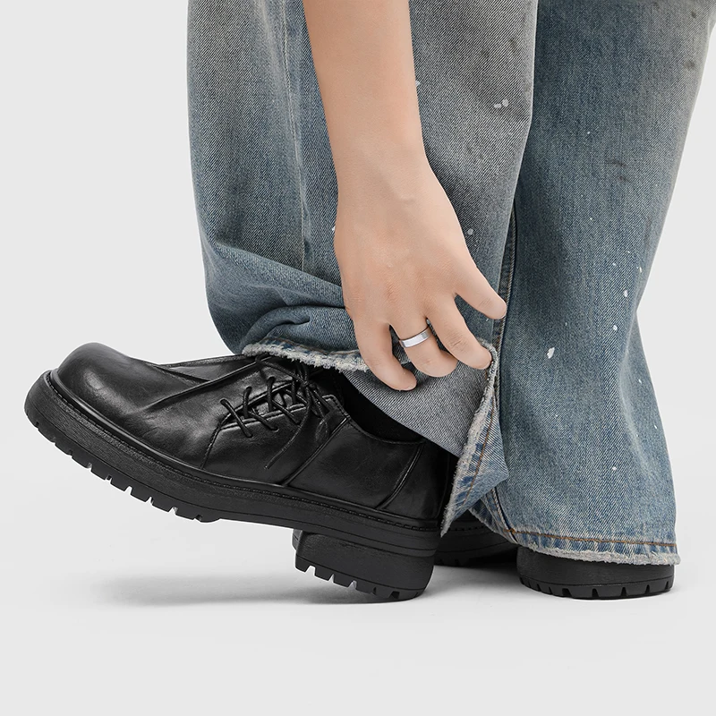 New Niche Pleated Thick Soled Derby Shoe High-end Casual Shoe for TeenagersPersonalized Mickey Height Increasing Round Toe Shoes