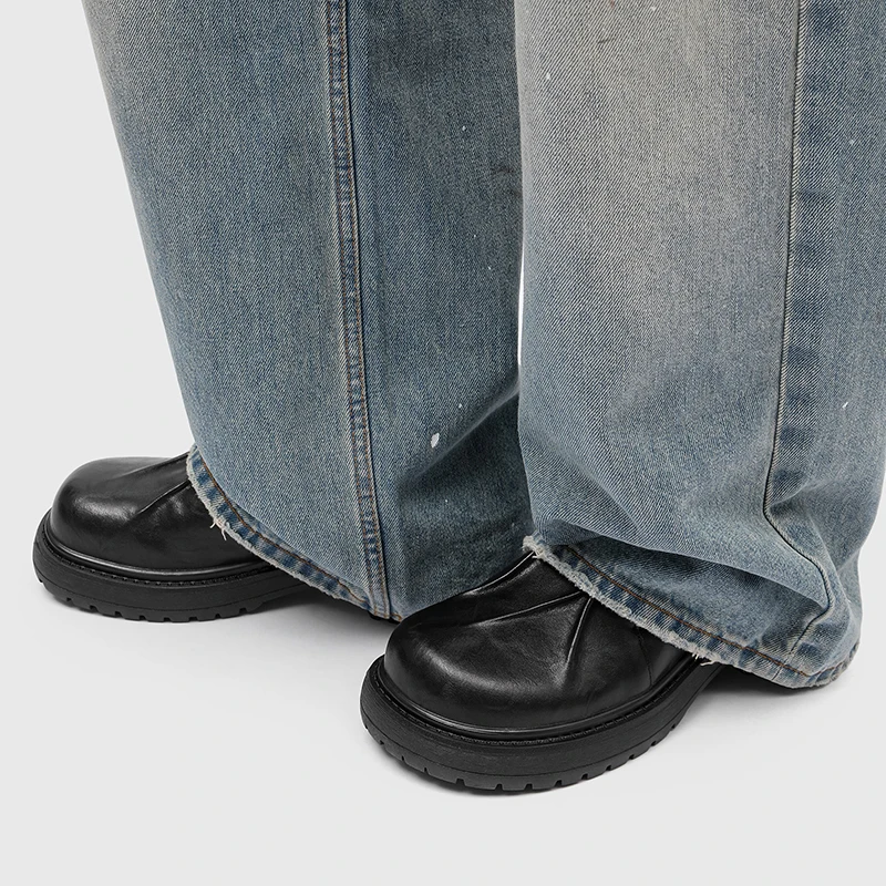 New Niche Pleated Thick Soled Derby Shoe High-end Casual Shoe for TeenagersPersonalized Mickey Height Increasing Round Toe Shoes
