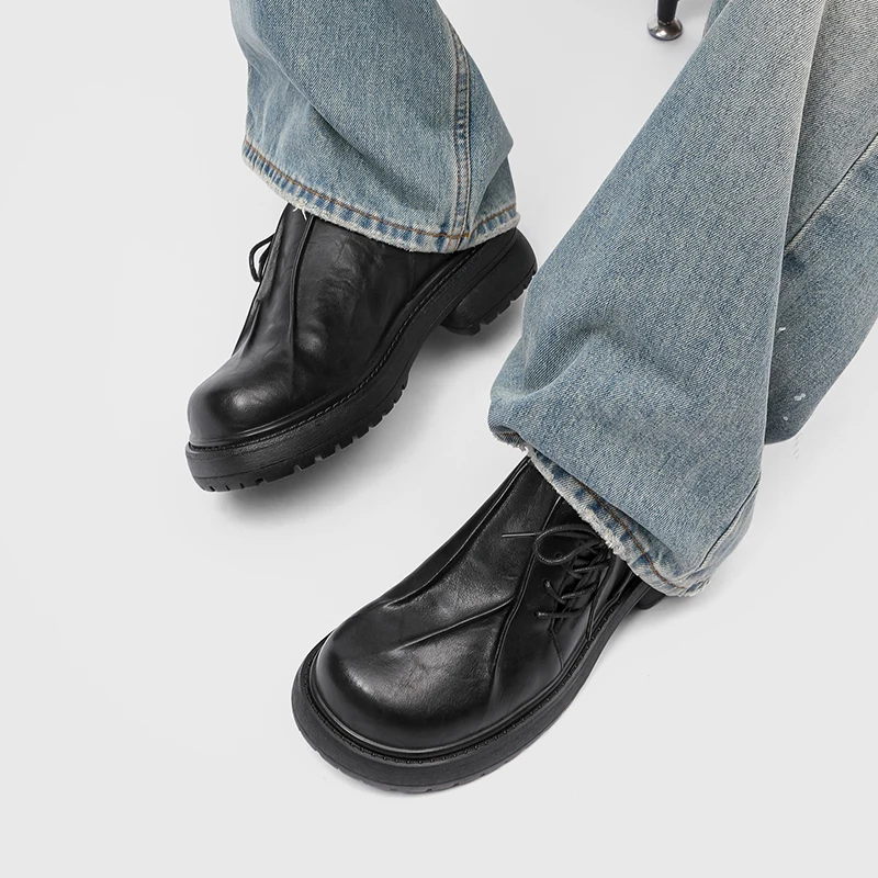 New Niche Pleated Thick Soled Derby Shoe High-end Casual Shoe for TeenagersPersonalized Mickey Height Increasing Round Toe Shoes