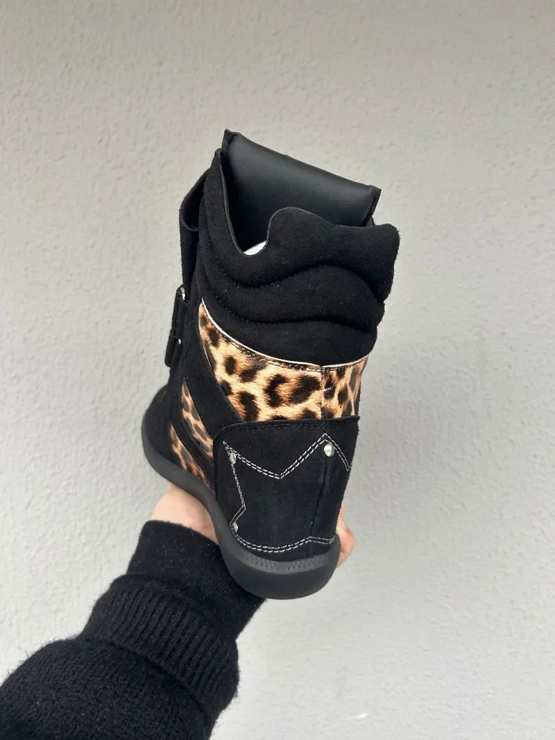 2026 New Women's Boots Luxury Genuine Leather Couple Shoes Designer Ankle Boots for Woman Fashion Leopard Print Sneakers Zapatos