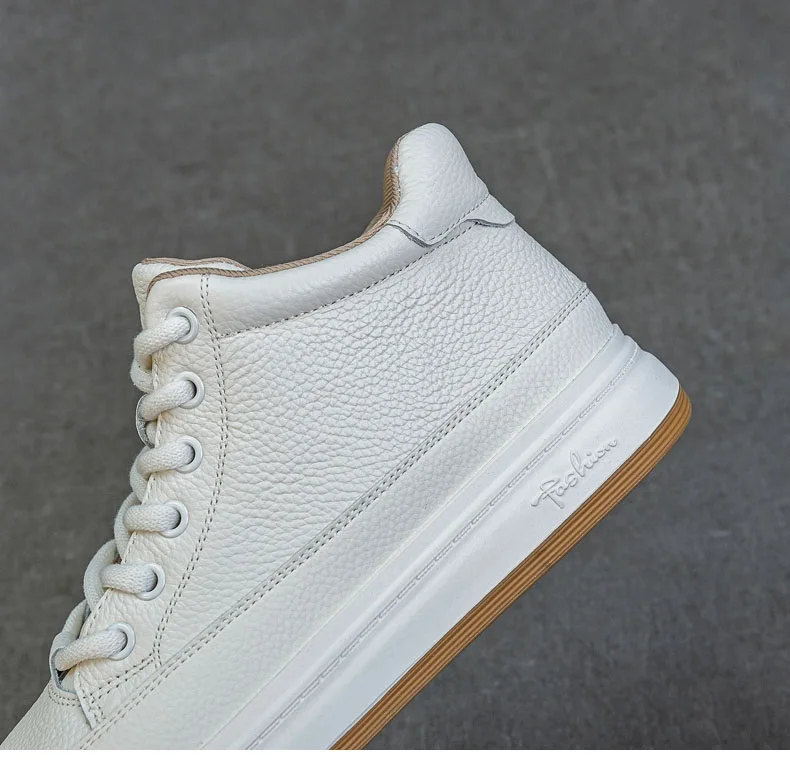 DRKANOL Fashion Women High Top Board Shoes Concise Solid Color Genuine Cow Leather Flat Shoes Autumn Winter Warm Casual Sneakers