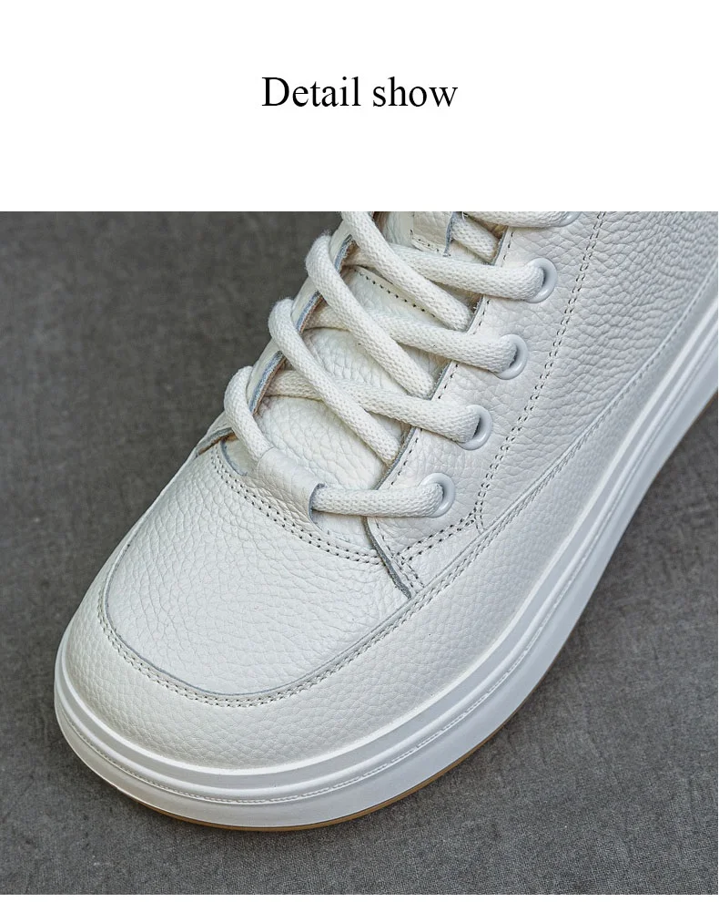 DRKANOL Fashion Women High Top Board Shoes Concise Solid Color Genuine Cow Leather Flat Shoes Autumn Winter Warm Casual Sneakers