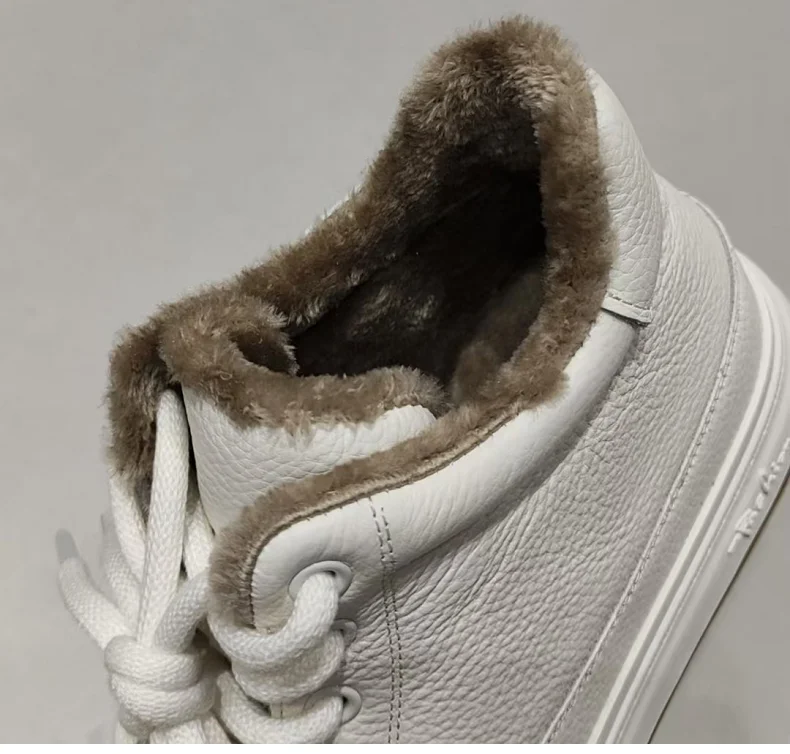 DRKANOL Fashion Women High Top Board Shoes Concise Solid Color Genuine Cow Leather Flat Shoes Autumn Winter Warm Casual Sneakers