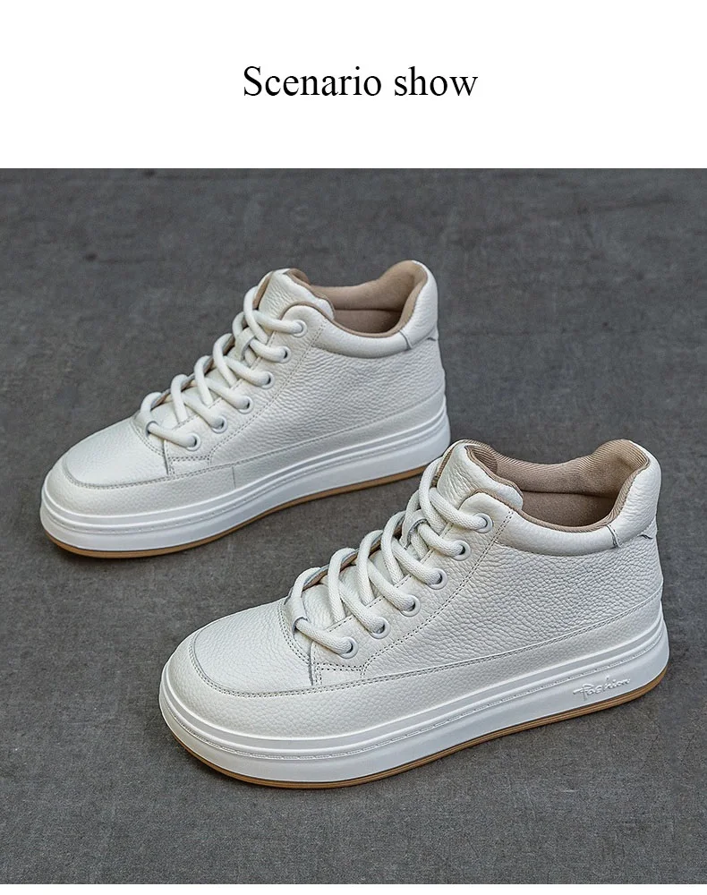 DRKANOL Fashion Women High Top Board Shoes Concise Solid Color Genuine Cow Leather Flat Shoes Autumn Winter Warm Casual Sneakers