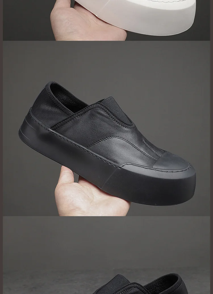 YETTIES Men's White Slip-On Loafers, Chunky Sole All-Day Comfort, Premium Genuine Leather Minimalist Luxury Skate Shoes