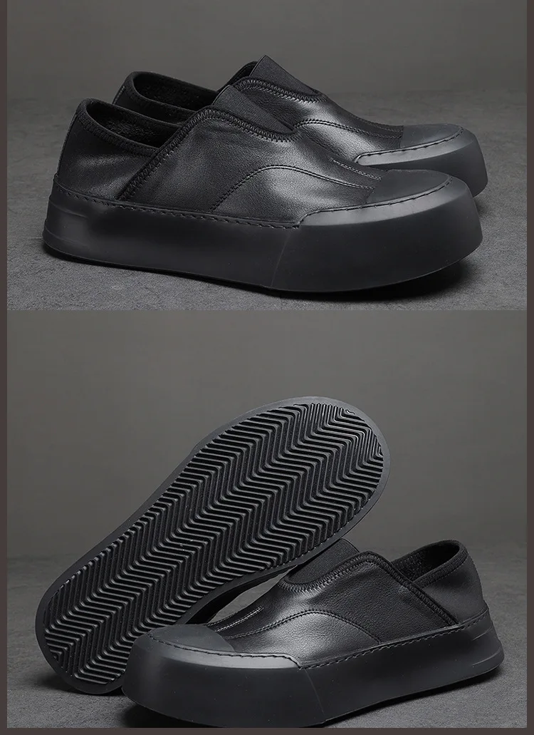 YETTIES Men's White Slip-On Loafers, Chunky Sole All-Day Comfort, Premium Genuine Leather Minimalist Luxury Skate Shoes