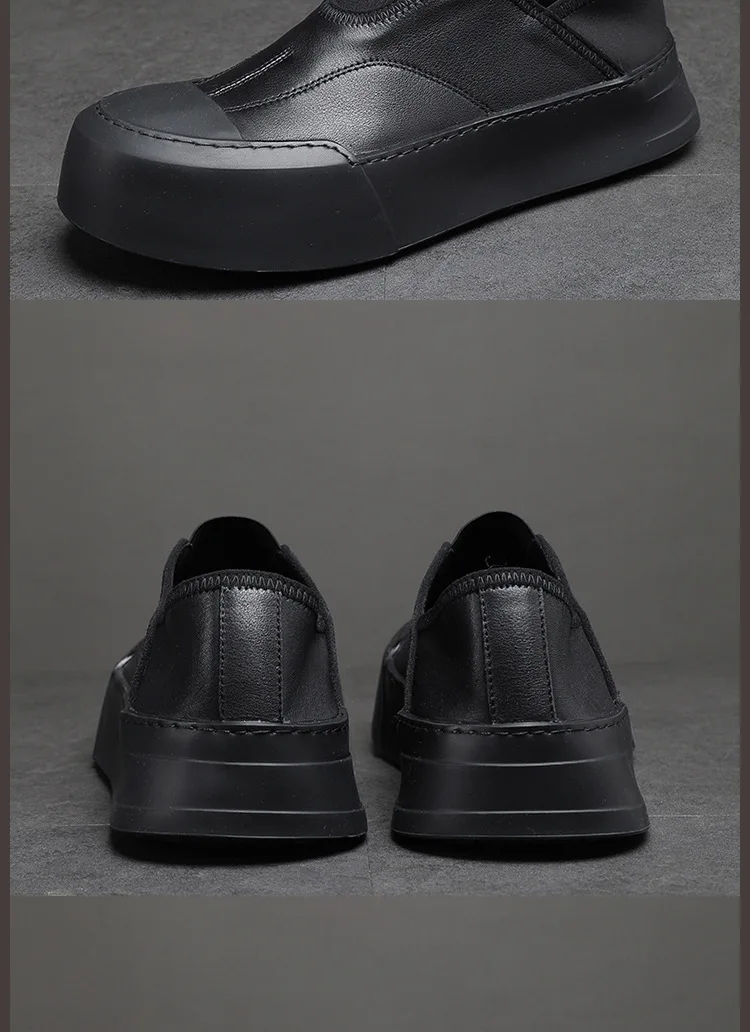 YETTIES Men's White Slip-On Loafers, Chunky Sole All-Day Comfort, Premium Genuine Leather Minimalist Luxury Skate Shoes