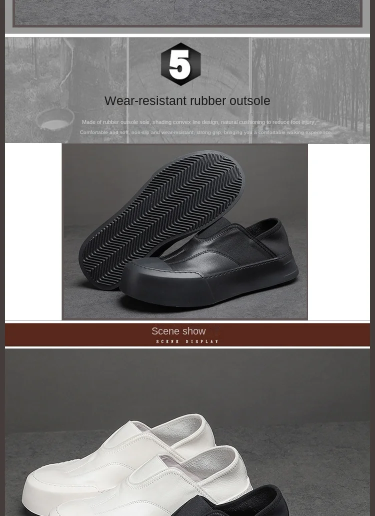 YETTIES Men's White Slip-On Loafers, Chunky Sole All-Day Comfort, Premium Genuine Leather Minimalist Luxury Skate Shoes