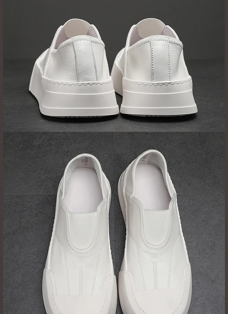 YETTIES Men's White Slip-On Loafers, Chunky Sole All-Day Comfort, Premium Genuine Leather Minimalist Luxury Skate Shoes