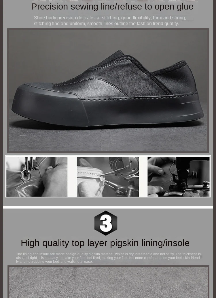 YETTIES Men's White Slip-On Loafers, Chunky Sole All-Day Comfort, Premium Genuine Leather Minimalist Luxury Skate Shoes