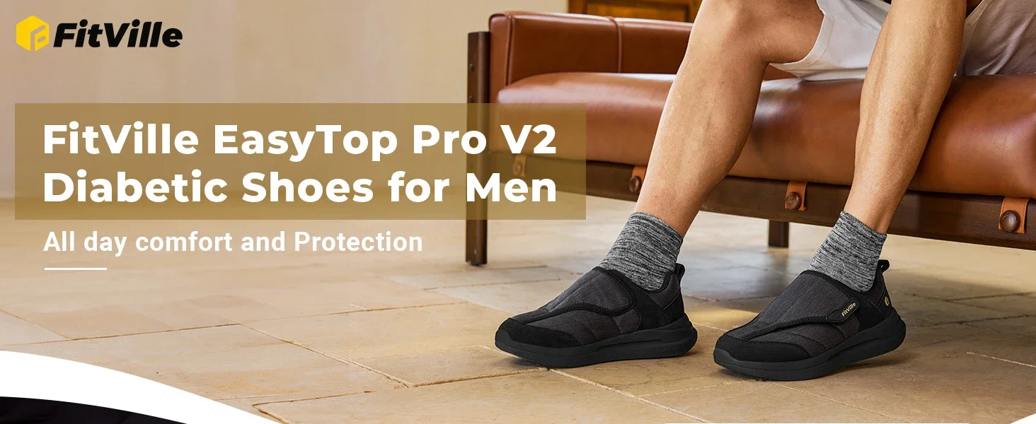 Fitville Men'S Diabetic Shoes Casual Orthopedics Extra Wide Feet Swollen Slip-On Shoes For Elderly Foot Pain Relief Neuropathy