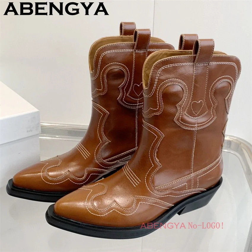 Classic Knee High Cowboy Knight Boots Women Multicolour Quality Real Leather Pointy Toe Chelsea Boots Winter Fashion Week Boots