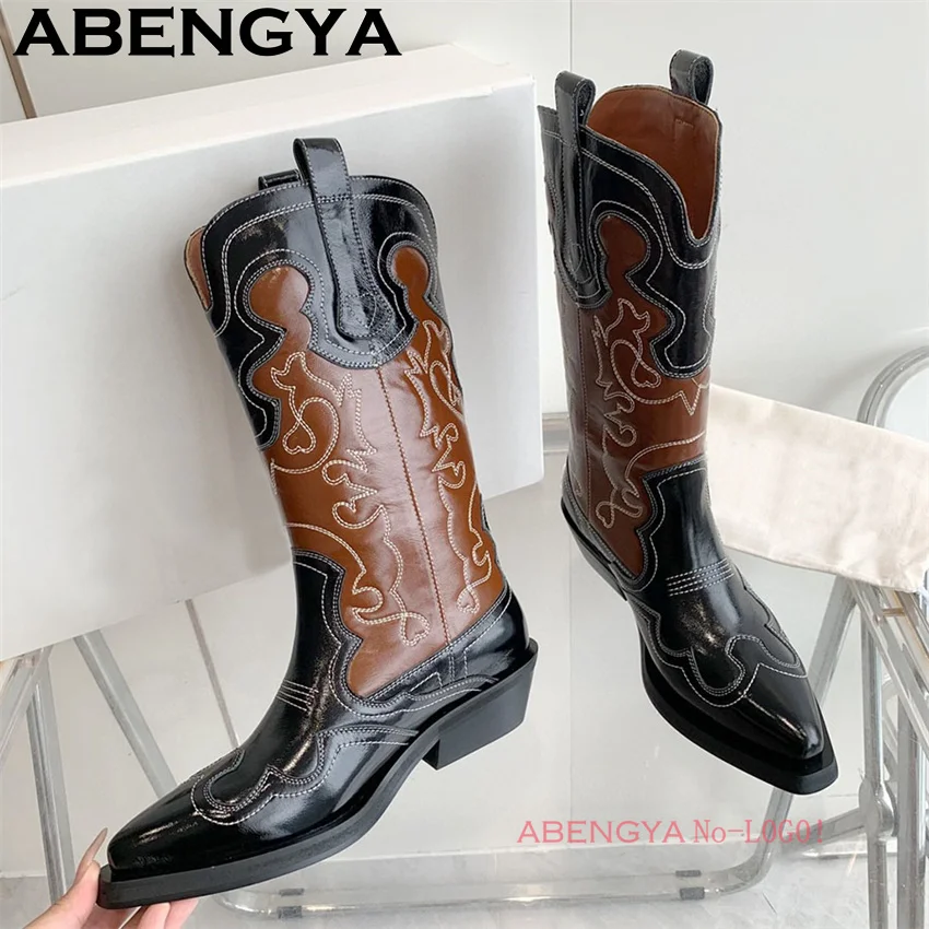 Classic Knee High Cowboy Knight Boots Women Multicolour Quality Real Leather Pointy Toe Chelsea Boots Winter Fashion Week Boots