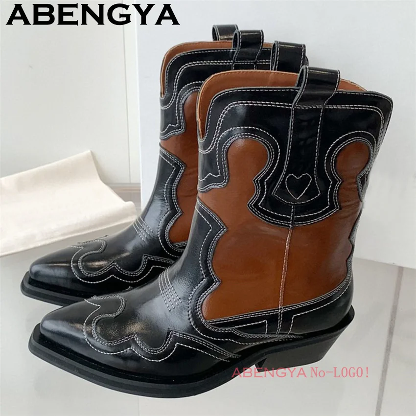 Classic Knee High Cowboy Knight Boots Women Multicolour Quality Real Leather Pointy Toe Chelsea Boots Winter Fashion Week Boots
