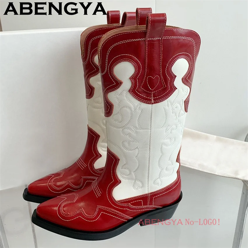 Classic Knee High Cowboy Knight Boots Women Multicolour Quality Real Leather Pointy Toe Chelsea Boots Winter Fashion Week Boots