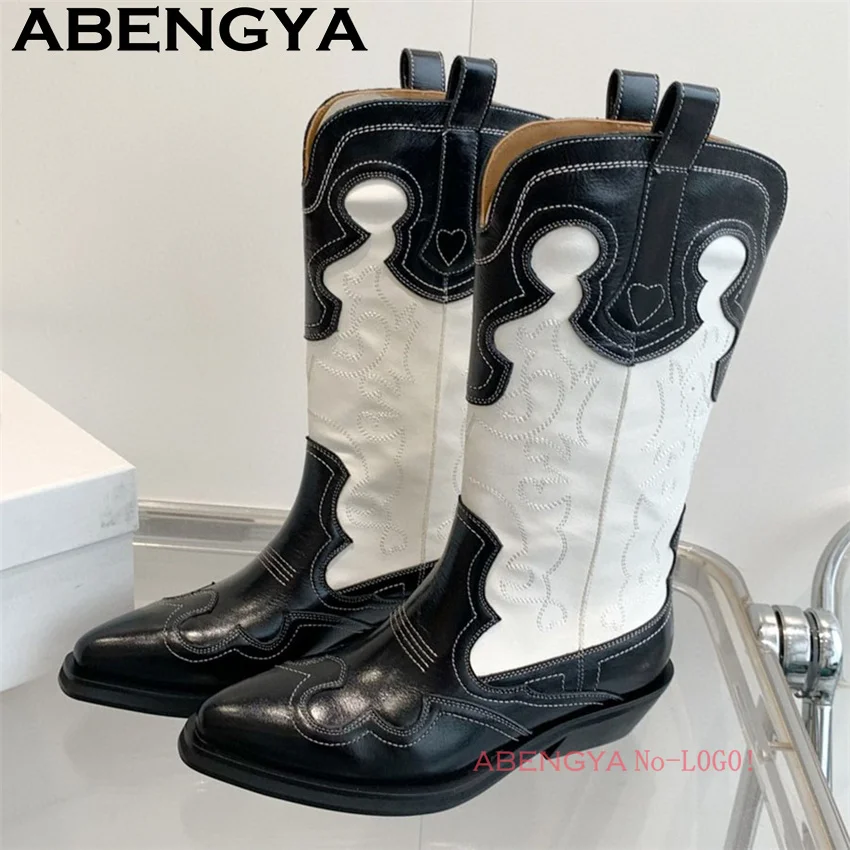 Classic Knee High Cowboy Knight Boots Women Multicolour Quality Real Leather Pointy Toe Chelsea Boots Winter Fashion Week Boots