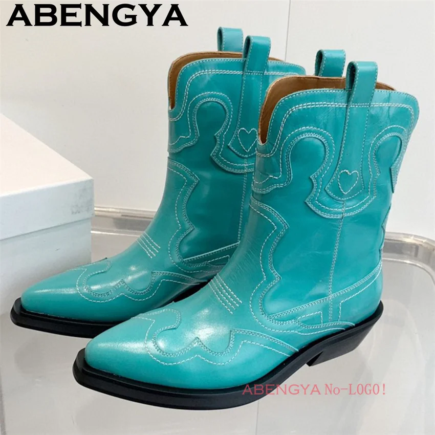 Classic Knee High Cowboy Knight Boots Women Multicolour Quality Real Leather Pointy Toe Chelsea Boots Winter Fashion Week Boots