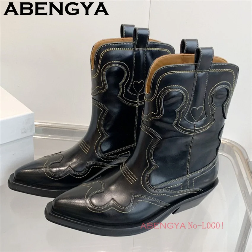 Classic Knee High Cowboy Knight Boots Women Multicolour Quality Real Leather Pointy Toe Chelsea Boots Winter Fashion Week Boots