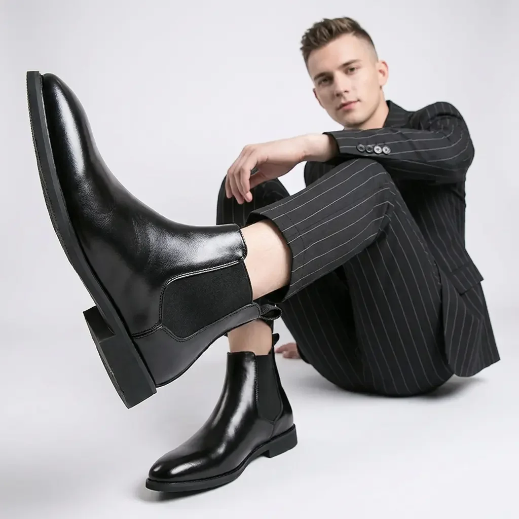 2026 Hot Selling Calf Leather Chelsea Boots British Men Winter Shoes in Stock Genuine Leather Outdoor Horse Riding Western Boots
