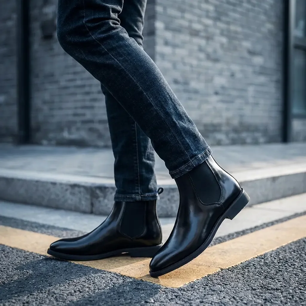 2026 Hot Selling Calf Leather Chelsea Boots British Men Winter Shoes in Stock Genuine Leather Outdoor Horse Riding Western Boots