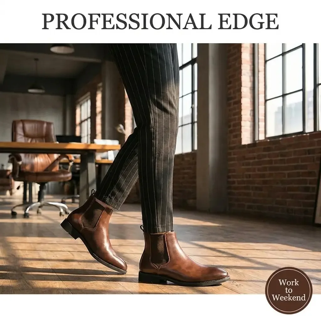 2026 Hot Selling Calf Leather Chelsea Boots British Men Winter Shoes in Stock Genuine Leather Outdoor Horse Riding Western Boots