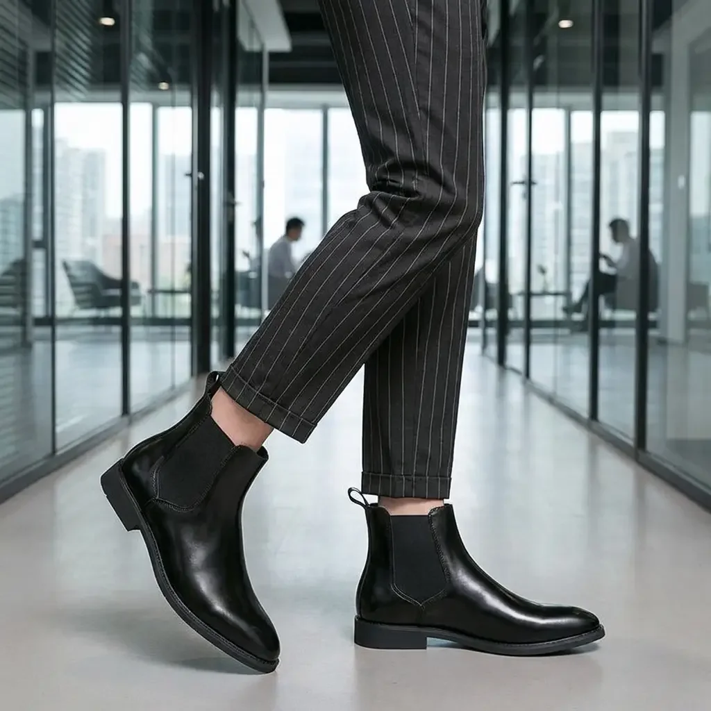 2026 Hot Selling Calf Leather Chelsea Boots British Men Winter Shoes in Stock Genuine Leather Outdoor Horse Riding Western Boots