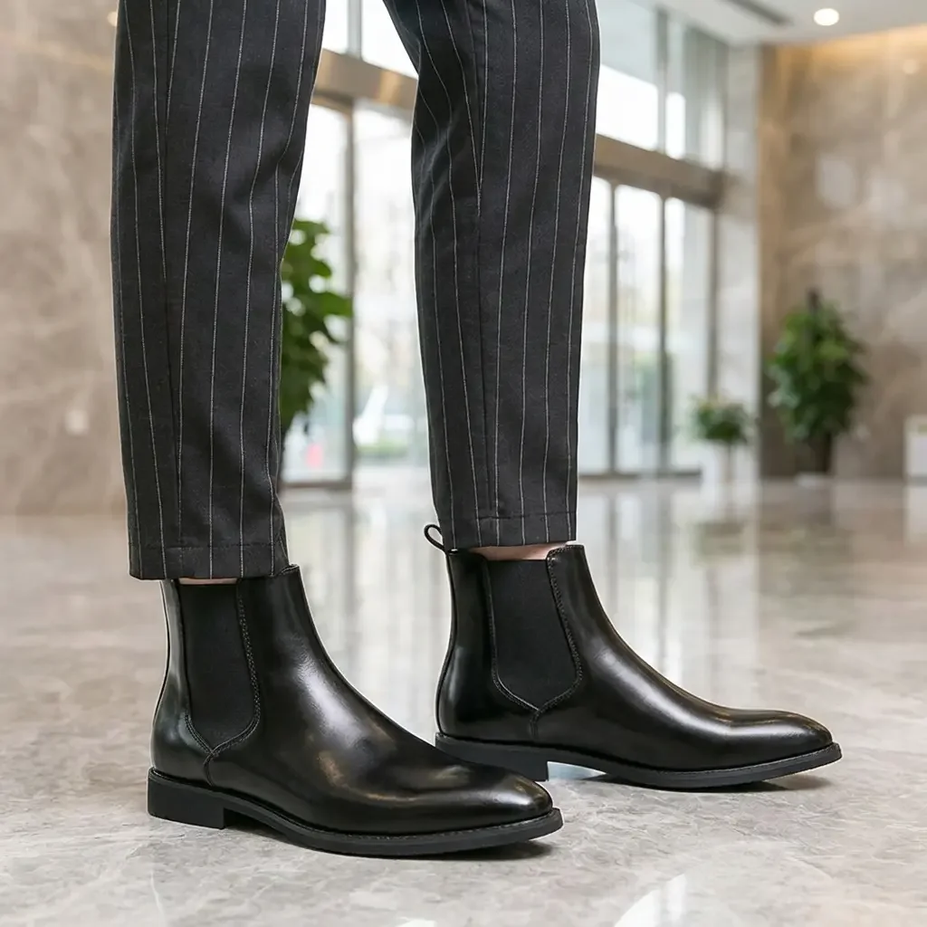 2026 Hot Selling Calf Leather Chelsea Boots British Men Winter Shoes in Stock Genuine Leather Outdoor Horse Riding Western Boots