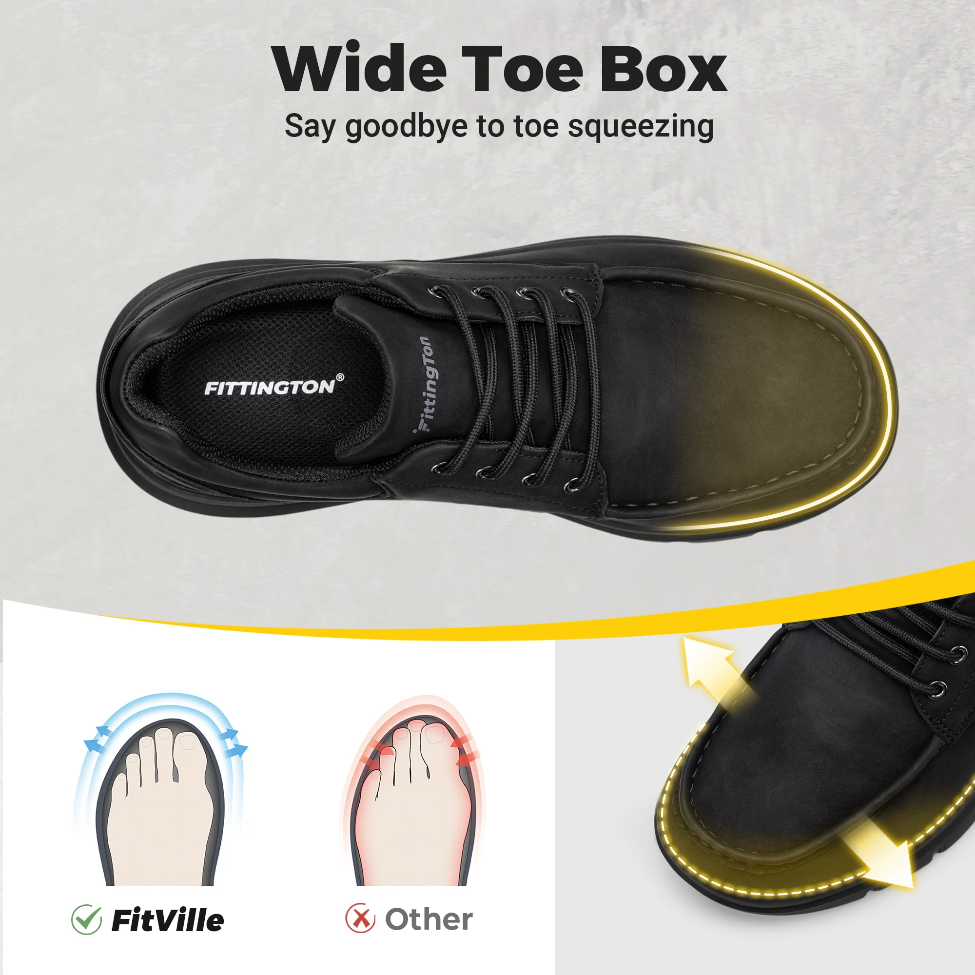 Fittington Men's Dress Shoes Comfort EXtra Wide Toe Box Brand Casuan Informal Business Shoes for Men with Arch Support Non-slip