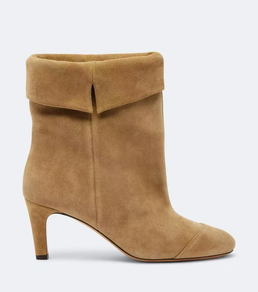 2026 Fall new in suede causal dress ankle boots Women‘s round toe black/brown leather high heels booties luxury designer shoes