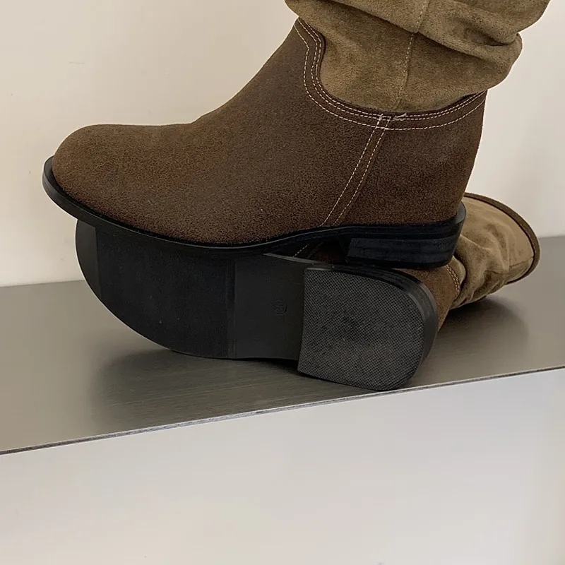 Eilyken Retro Pleated Women's Ankle Boots Belt Buckle Short Boots Round Toe Low Heels Designer Elegant Casual Ladies Booties